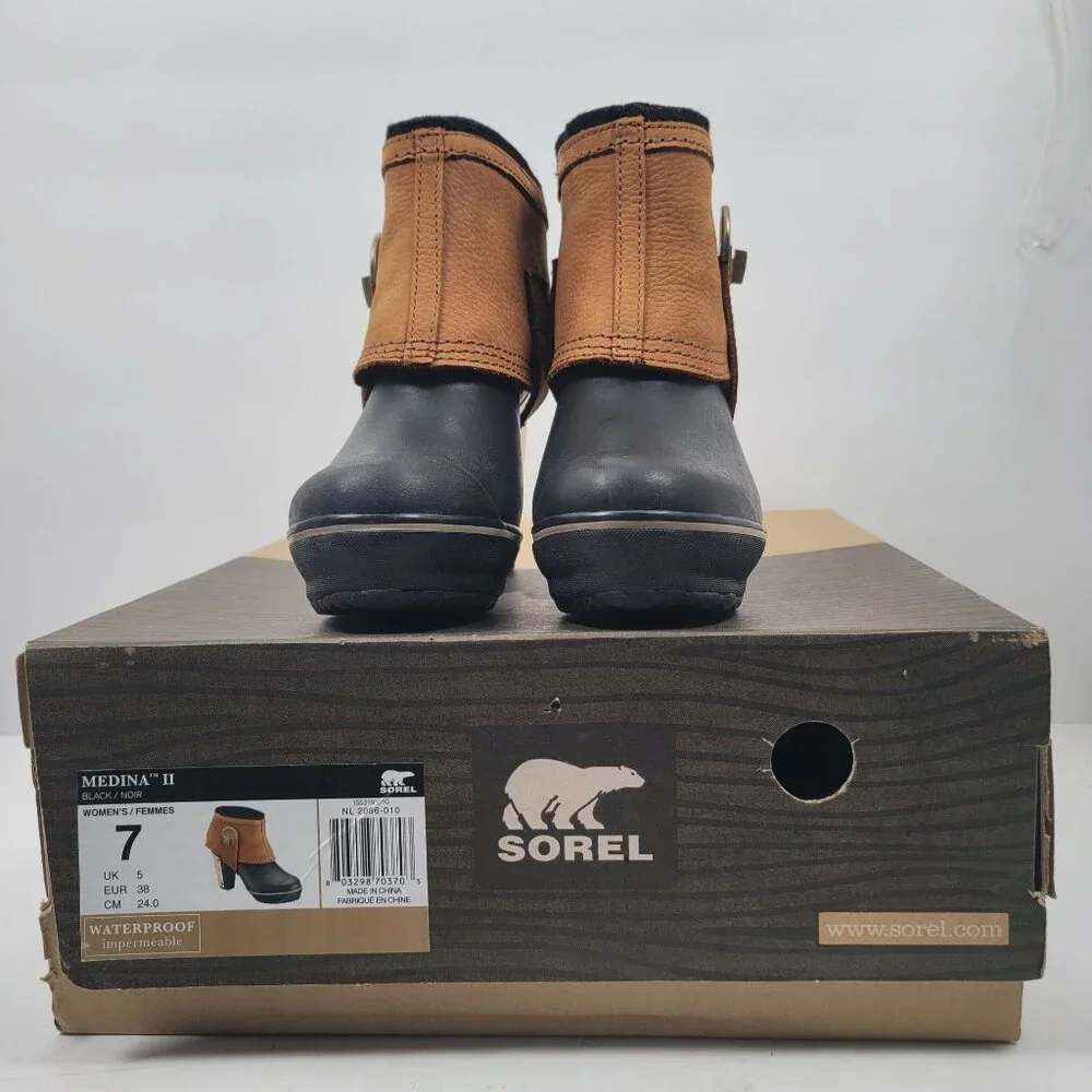 Sorel Medina II Women's Brown Black Waterproof Ankle Boots NL2086-010 US Size 7 - Picture 2 of 12